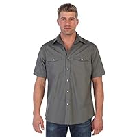 Gioberti Mens Casual Western Solid Short Sleeve Shirt with Pearl Snaps, Gray, Large