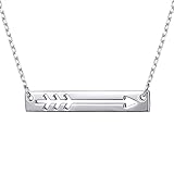 925 Sterling Silver Love Arrow Horizontal Sideways Minimalist Bar Pendant Necklace for Women, 18