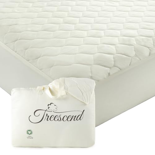 100% Cotton Organic Mattress Protector | Breathable & Noiseless GOTS Organic Mattress Pad with Premium 300GSM Durability | Machine Washable Quilted Bed Protector with Deep Pocket (Ivory, King)
