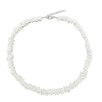 Hawaiian Puka Chip Shells Necklace, Tuscom White Conch Clam Chips Puka Shell Necklace Boho Seashell Choker Necklace for Women Sea Shell Necklace Statement Collar Necklace Beach Jewelry (14"/35cm)