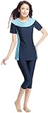 YEESAM Modest Swimsuits for Women 2 Pieces Surfing Suit Muslim Swimwear Burkini Blue