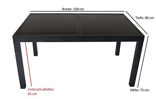 GXK Gartentisch Alu Ausziehtisch Gartenmöbel Tisch Glastisch 210x90cm schwarz – Bild 4