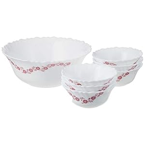 Larah by Borosil Lilac Opalware Pudding Set, 7-Pieces, White