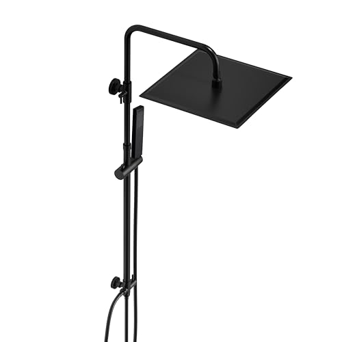 JOHO XXL Regendusche ohne Armatur-Edelstahl Duschset Wassersparend Duschsystem Duschstange mit Kopfbrause 30x30cm Matt schwarz