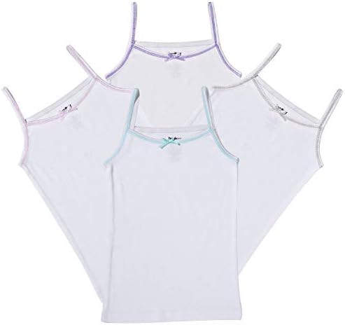 Buyless Fashion Girls Tagless Cami Scoop Neck Undershirts Cotton Tank with Trim and Strap (4 Pack)