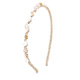 Women Clear Pink Brown Faux Crystal Beads Tinsel Narrow Hair Hoop Headband