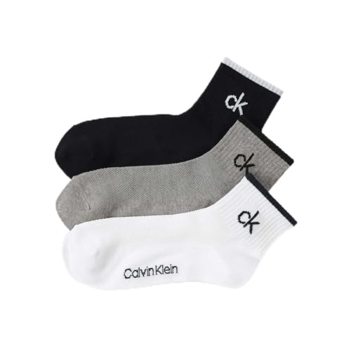 【3足セット】カルバンクライン 抗菌防臭 甲メッシュ ワンポイント ショート丈 ソックス カジュアル レディース メンズ 92572504 01.ホワイト・グレー・ブラック 23-25cm