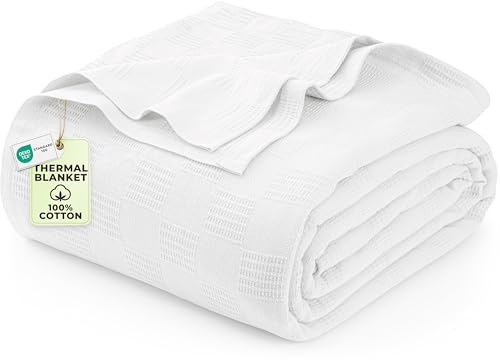 Utopia Bedding Witte deken van 100% katoen [volledige grootte - 228 x 213 inch] 350 g/m², lichtgewicht, zachte en ademende thermische deken voor alle seizoenen
