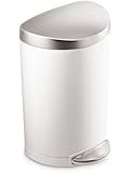 simplehuman Semi-Round Step Trash Can, White Steel, 10 L / 2.6 Gal