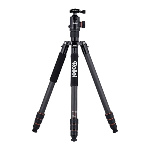 Rollei C6i Kamerastativ Carbon Schwarz, 172cm Stativ Kamera Kompakt mit Kugelkopf Leichtes Foto Reisestativ für DSLR 4-in-1 Fotostativ mit Monoppod Funktion Arca Swiss Stativ für Kamera & Smartphone