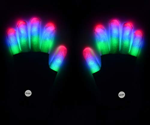 POPCHOSE LED Light Up Gloves Finger Light Gloves 3 Colors 6 Modes LED Gloves for Christmas Xmas Halloween Costume Dance Dubstep Birthday Party