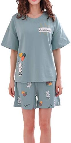 Hupohoi Big Girls Summer Pajama Sets Short Sleeve pjs Cute Bunny Heart-Shape Balloon Sleepwear