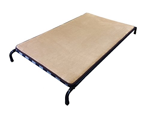 Beige Coral Fleece Orthopedic Memory Foam Topper With White/Blue Waterproof Woven Meshed Nylon Durable Elevated Steel Metal Frame Pet Bed for Large to XL Dogs size 42'x28'x5