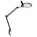 LED Magnifier Lamp, PHIVE Dimmable Magnifying Desk Lamp/Task Light with Clamp (3 Lighting Modes, 5 Diopter, 5'' Diameter Glass Lens, Dust Cover) Swing Arm Workbench, Drafting, Work Light