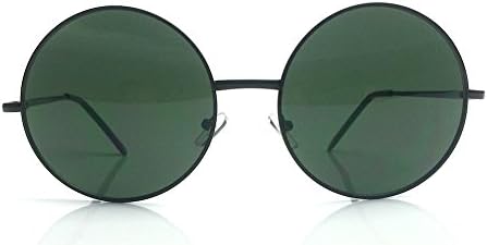 Vintage Retro Oversized Round Oval Large Big Metal Frame Womens Sunglasses (Black Frame Deep Green)