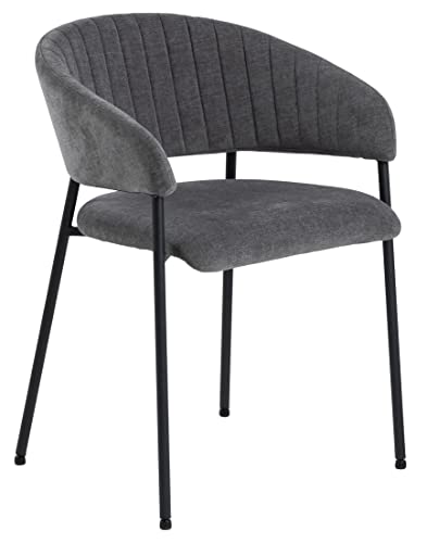AC Design Furniture Anna Esszimmerstühle 2er Set, Weiche Esszimmerstühle mit Chenille Effekt, Küchenstühle, Lounge Esszimmerstühle mit Armlehnen, Dunkelgraue Polsterstühle mit Schwarzen Metallbeinen
