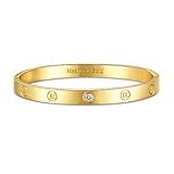 GuqiGuli 14k Yellow Gold Plated Fashion Idiom Hinged Bangle Bracelets for Women and Girls, 7