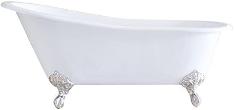 Cambridge Plumbing ST61-NH-BN 61" x 30" Cast Iron Slipper Clawfoot Tub with No Faucet Drillings &amp; Brushed Nickel Feet, 61" x 30" x 28"