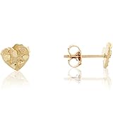 14k Real Yellow Gold 0.6cm Diamond Cut Nugget Heart