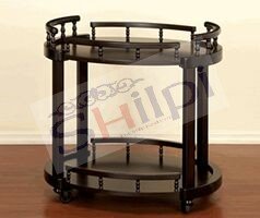 Shilpi Assume Look Wooden Round Shape Service Trolley / Black Kitchen Tools Service Trolley