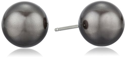 Sterling Silver 10mm Black Simulated Shell Pearl Stud Earrings