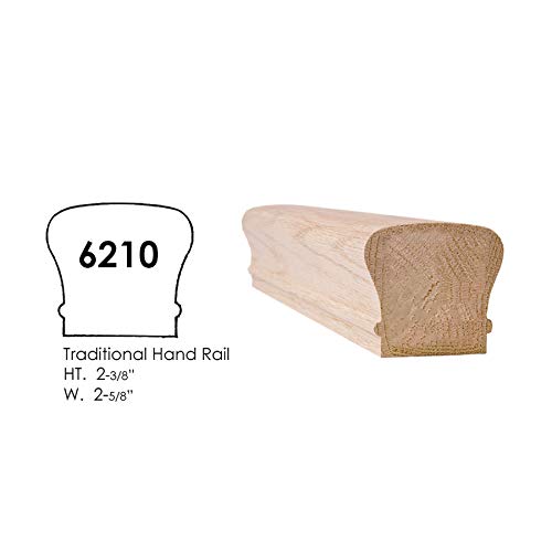 Red Oak 6210-4 2-5/8 inch Width x 2-7/16 inch Tall Traditional Style Straight Wood Handrail for Stair Remodeling 4 feet Long