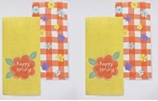 Celebrate Be Happy Kitchen Cotton Terry Towels Two Sets of (2) - Spring Garden