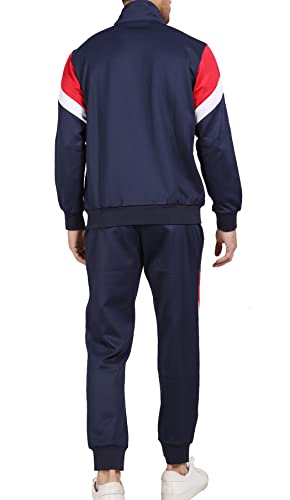 LUCKYOUNG Men’s Causal Tracksuits Set 2 Piece with Full Zip Jogging Running Sweatsuit Dark Blue Red Small