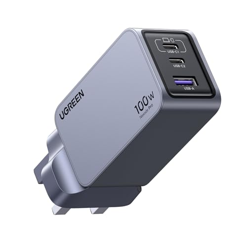 UGREEN Nexode Pro 100W Type C Charger, GaN II Tech 3-Port Laptop Power Charing Adapter Fast Wall Charge Plug Compatible for MacBook Air, Dell XPS, iPad, iPhone 17 Pro Max, 45W Samsung S25/S24 Ultra