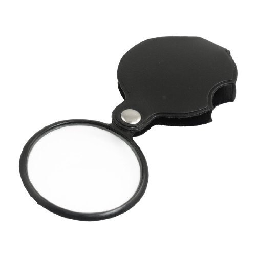uxcell Portable 50mm Diameter 5X Round Magnifying Glass w Black Cover