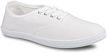 Women's Lace up Canvas Casual Basic Athletic Shoe Sneakers (8, White)