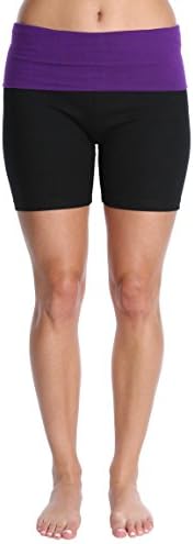 Nouveau Women's Workout Active Yoga Shorts w/Fold Over Waistband - Ladies Casual Loungewear