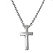 Loralyn Designs Small Mens Simple Stainless Steel Silver Cross Pendant Necklace Religious Pendant