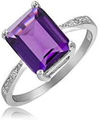 Verona Jewlers 925 Sterling Silver Emerald Cut Genuine Gemstone Ring for Women- Available in Various Styles and Sizes