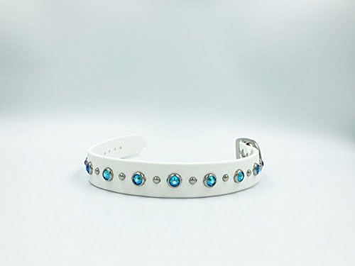 BioThane Waterproof Dog Collar, White Collar with Swarovski Shimmer Crystals Blue Handmade Crystal Collar