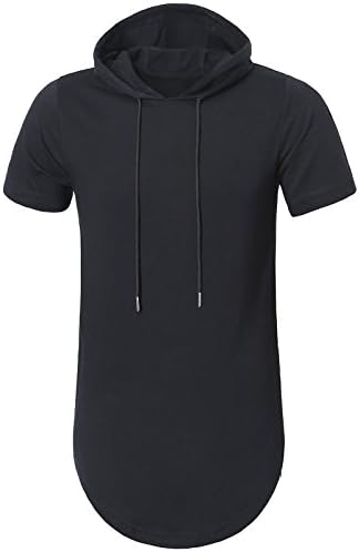 GARSEBO Men's Hipster Hip Hop Hoodie Side Zipper Tshirt, Black, Medium