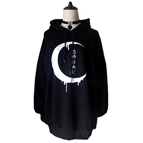 COM1950s Women Top Loose Gothic Punk Long Sleeve Hoodie Sweatshirt Print Cardigan Sweatshirt Top Blouse Outerwear