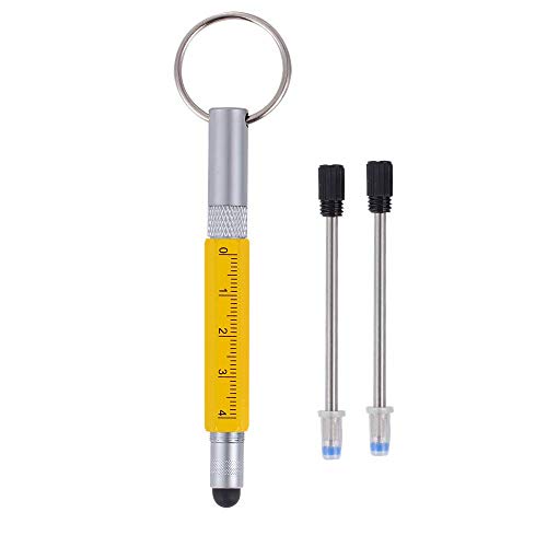 Shulaner 6 in 1 Small Metal Tech Tool Ballpoint Pens with Key Ring, Level, Stylus and Two-head Screwdriver, Multi functional Tool Fits for Mens Gift (Yellow)