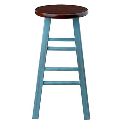 Winsome Wood Ivy model name Stool 13.4 x 13.4 x 24.2" Rustic Light Blue/Walnut 311Iqspu%2B1L