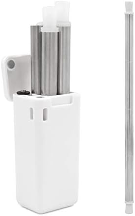iXium Collapsible Reusable Drinking Straw Metal Stainless Steel Rubber Party Cocktail With Portable Travel Case - White