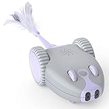 DADYPET Interactive Robotic Cat Toy, Mouse Shape Automatic Irregular Moving USB Rechargeable Electronic Toy with 5 Replacement Feathers for Kitten, All Floors Available