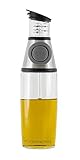 LittleSomething Olive Oil and Vinegar Dispenser - Glass Oil Bottle Non Drip 17 oz - Measuring Oil Pourer for Kitchen - Stainless Steel Silver