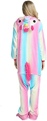 Ellystar Adult Unisex Pyjamas Halloween Costume Animal Onesie Cosplay Sleepwear Blue Rainbow Unicorn S