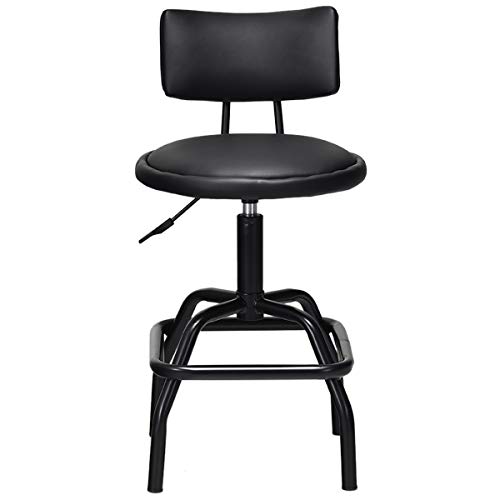 Costway Hydraulic Stool, Comfortable Adjustable Heavy Duty Steel Frame Armless Bistro Pub, 360-degree Swivel Black Chair with Footrest and Modern PU Leather Cushion and Backrest for Home, Bar and Shop