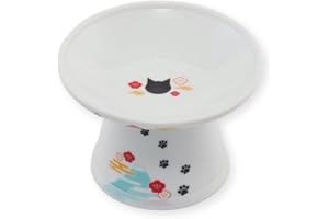 猫壱 Necoichi Raised Cat Food Bowl – Ceramic Elevated Cat Bowl for Whisker & Neck Fatigue, Dishwasher Microwave Safe – Non-Slip & Anti Vomiting Ergonomic Design (Fuji, Extra Wide, 2-Cups Capacity)