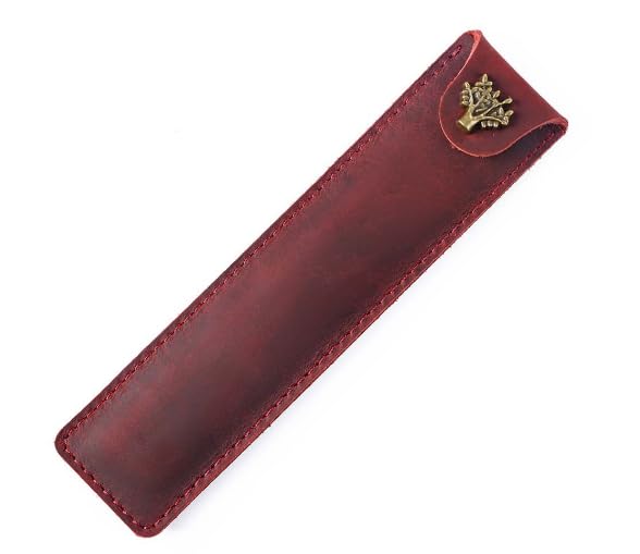 PengLAI Leather Pen Case,Unicorn Leather Pen Case Art Pencil Case Holder Handmade Protective Pencil Case with Snap Button（Red）