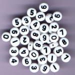 Plastic Number Beads White Round 7mm, Mixed Numbers 0-9, About 500 Beads Total