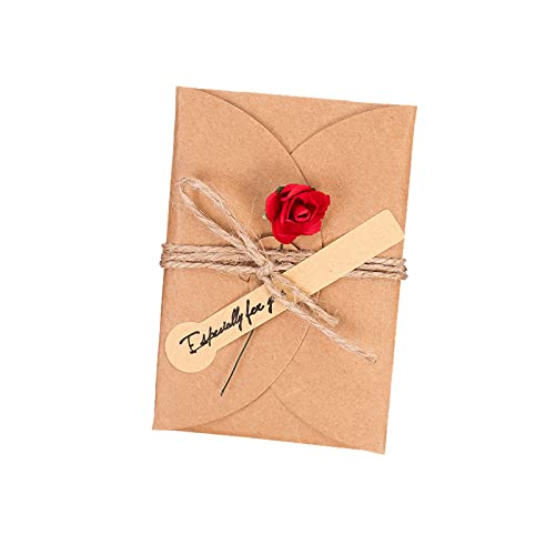 10Pcs Flower Kraft Greeting Cards Blank with Envelope Brown Paper Wedding Invitation Greeting Card Rose Carnation Christmas Greeting Cards for Xmas, Birthday, Festival Cards, Mother's Day, Anniversary