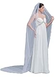 Passat Ivory 1 Tier 3M NEW! Floral Beaded Scallop Edge Cathedral Wedding Bridal Veil 224