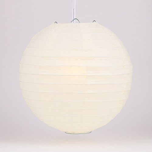 Quasimoon PaperLanternStore.com Bulk CASE 36" Beige/Ivory Round Paper Lantern, Hanging Decorations, Even Ribbing, Hanging Decoration (10 Pack)